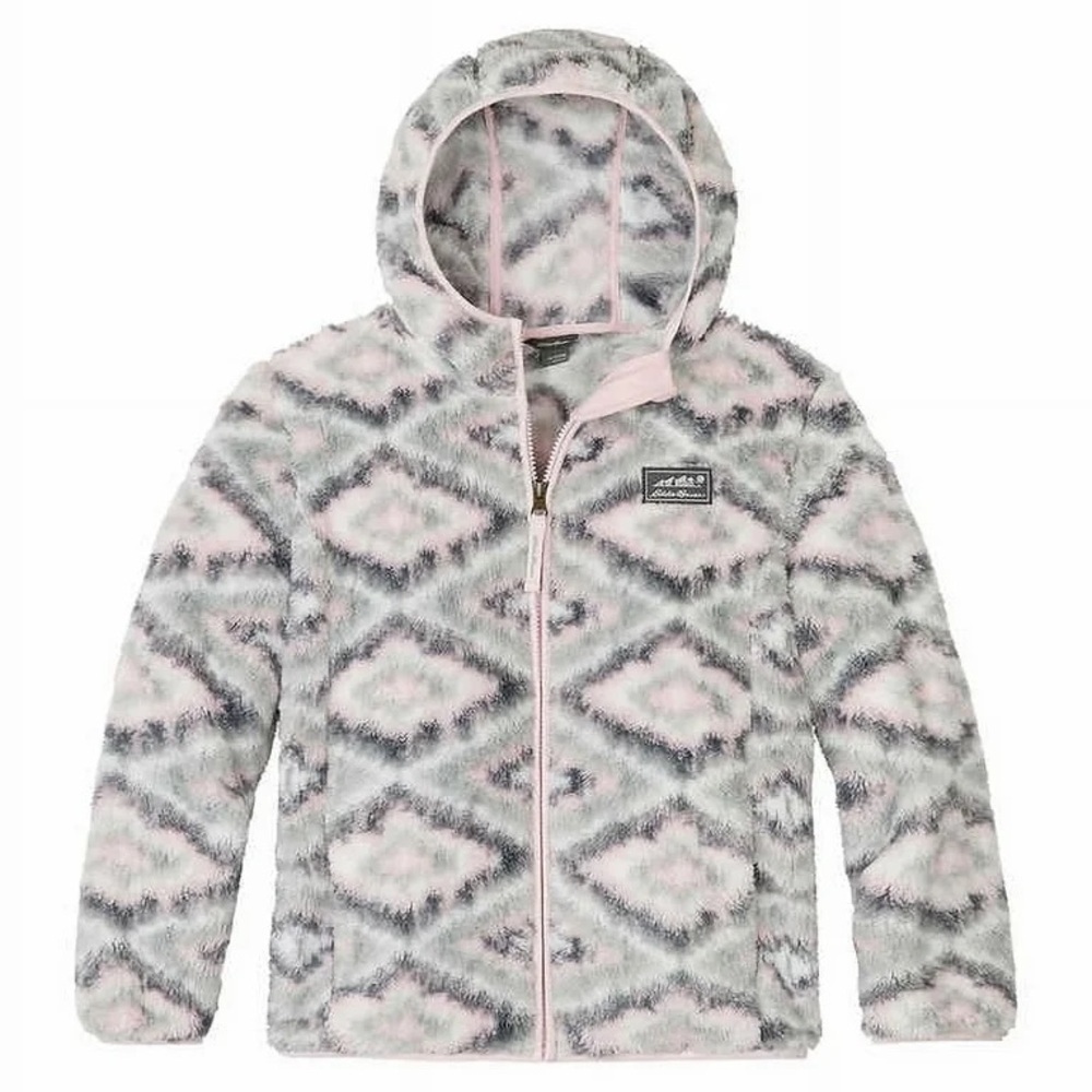 Eddie Bauer Kids' Fuzzy Gray and Pink Hoodie M